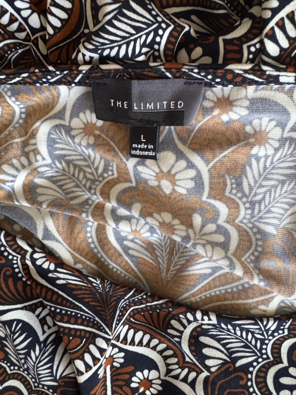 The Limited brown, black & white floral print 3/4 sleeves knit blouse-L - Picture 10 of 10